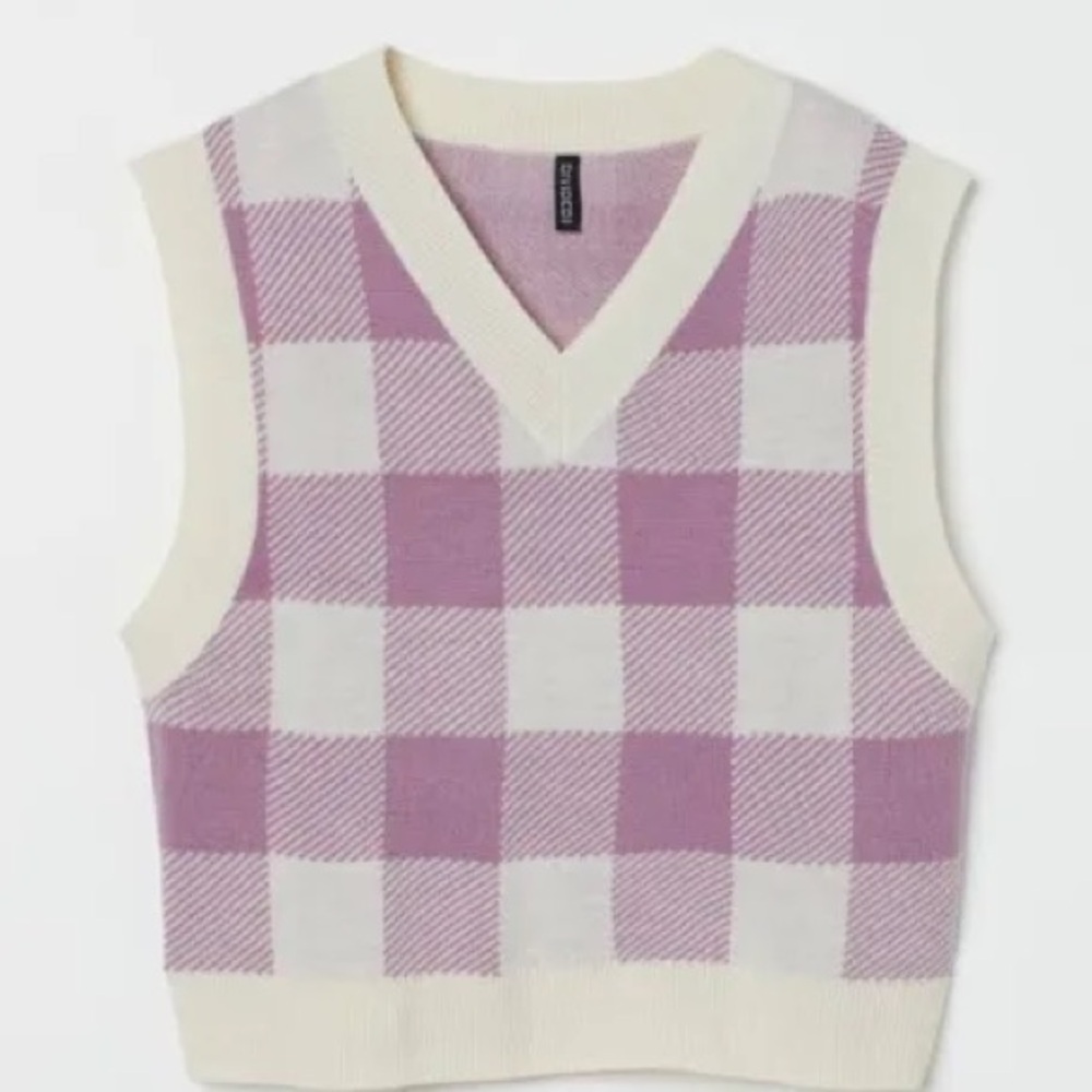 H&M Lavender and Cream Checked Knit Vest